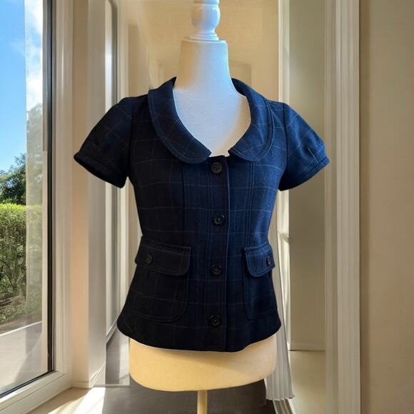 NEW Banana Republic Wool Windowpane Plaid Academia Portrait Blazer Jacket 0 NWOT - Picture 9 of 16